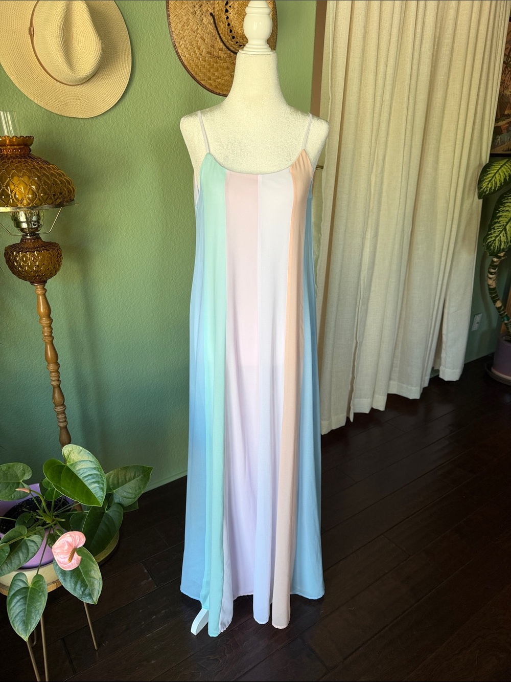 Like new * Lulu's Pastel Multi-Stripe Maxi Slip Dress * Size Small